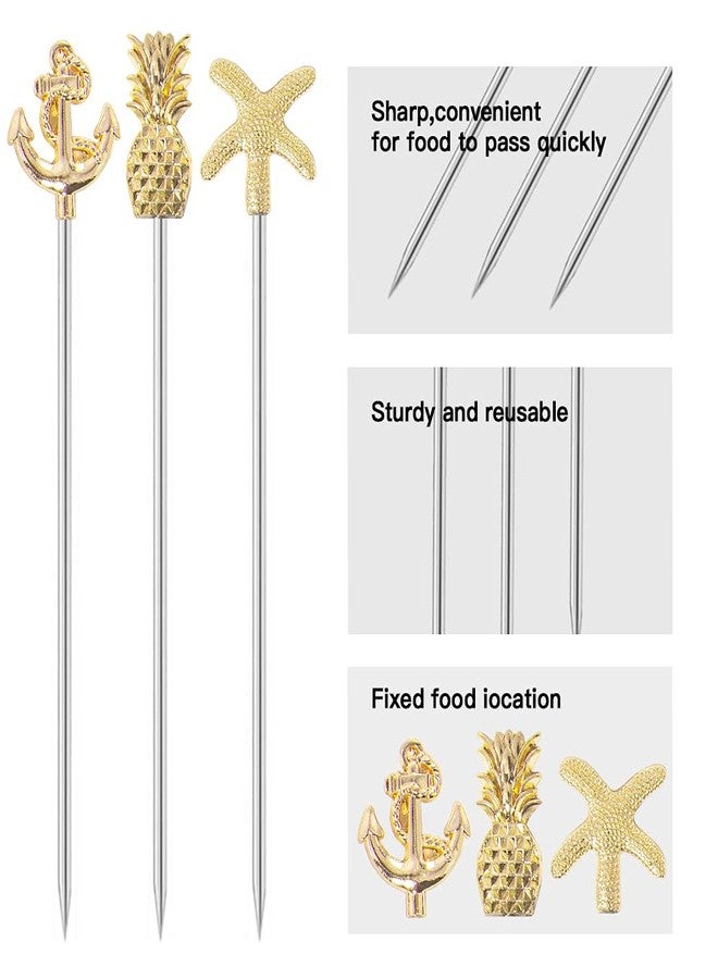 DEEKOUDT Martini Cocktail Picks Reusable Olive Picks Garnish Skewer Fruit Toothpicks Set of 9 (Gold) - Image 3